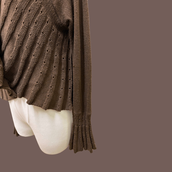 Unbranded Knit Cardigan | Brown Ruffle Detail | Size L | Vintage - Picture 2 of 5